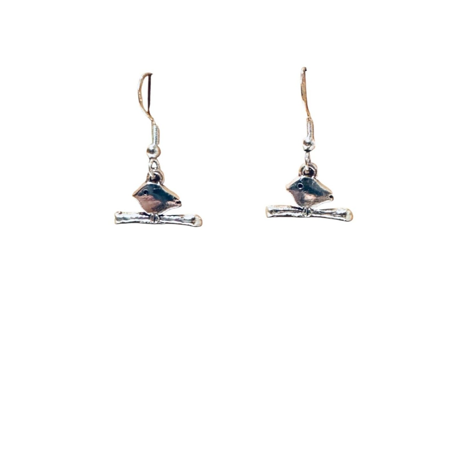 Silver Little Bird Charm On Sterling Earrings #2205